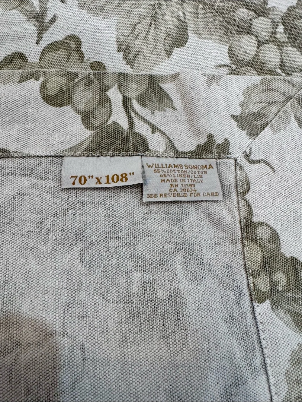 70X180 Williams Sonoma Grape Vine  Tablecloth